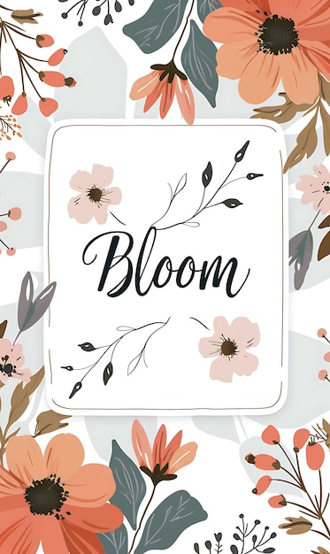 Photo rustic floral postcard with wildflower border bloom text illustration vintage postcard decorative