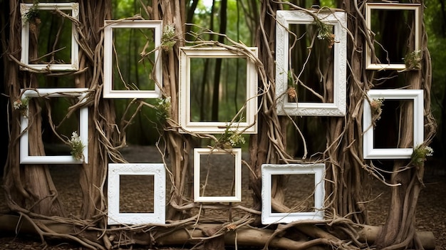 rustic frame the wedding details or couples