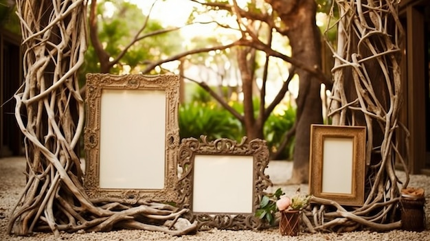 rustic frames frame the wedding details or couples