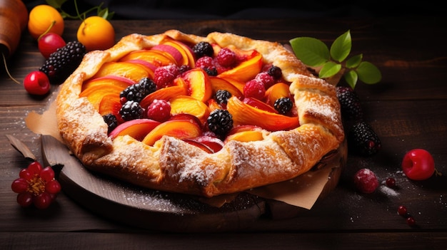 Rustic fruit galette met kaneel op de donkere tafel