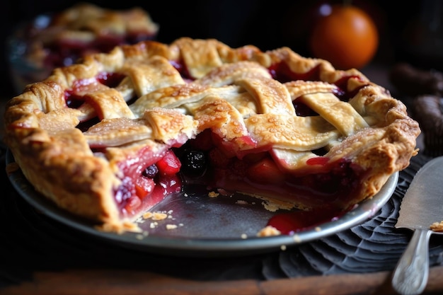 Rustic fruit pie with flaky crust and juicy filling created with generative ai