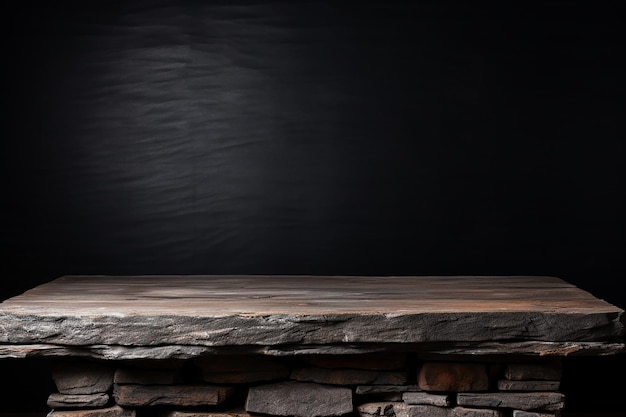 Photo rustic fusion old wood table with black stone concrete blend