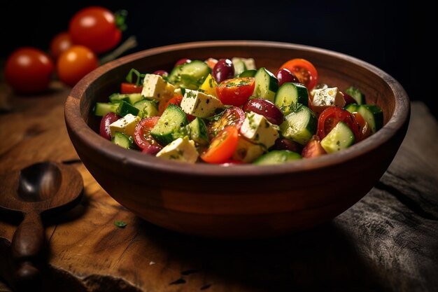 Photo rustic greek salad on wooden table