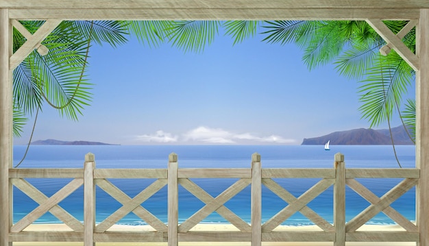 Rustic half timbered gazebo on sea landscape