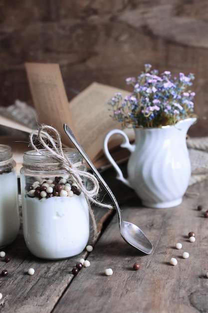 Rustic homemade yogurt jar