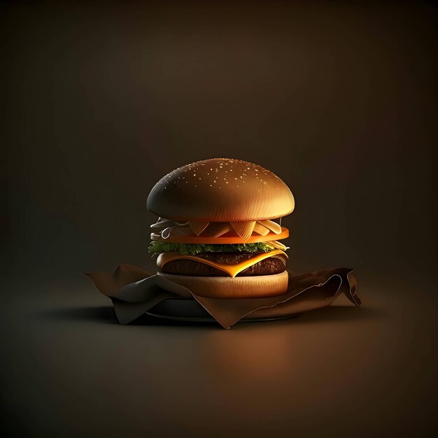 Rustic illustration of a hamburger in a dark red composition with a background