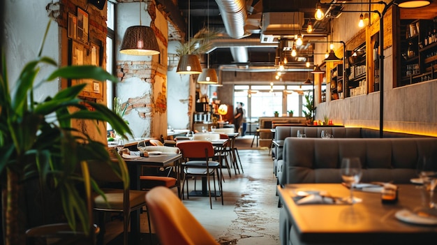 Rustic interieur van gezellig restaurant Loft stijl moderne eetzaal Generative Ai