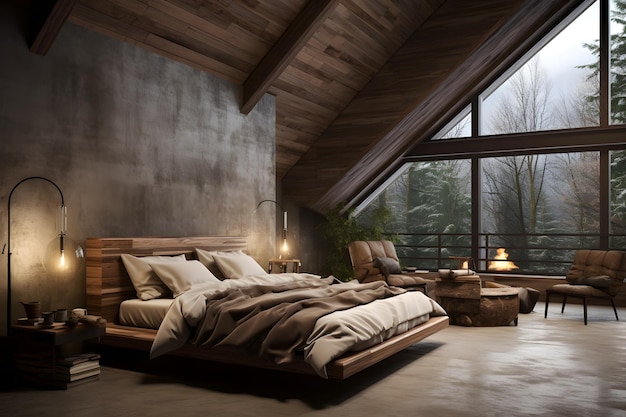 Rustic interior design of modern bedroom