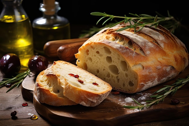 Rustic Italian Bread Served with Olive Oil and Balsami