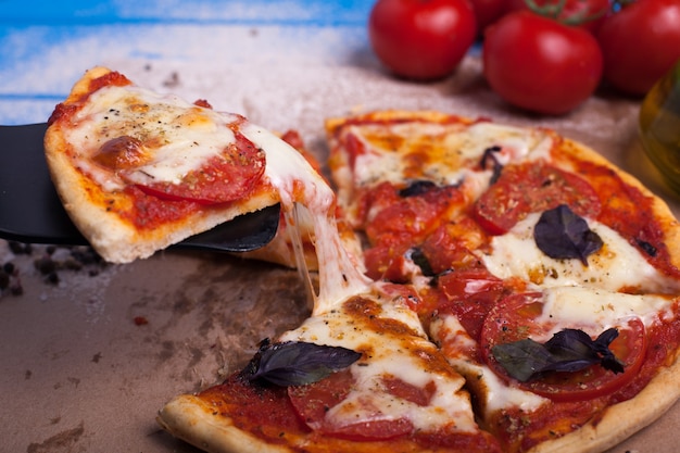 Rustic italian pizza with mozzarella.