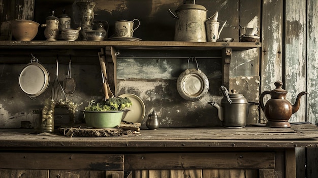 Foto rustic keuken nog steeds leven thuis decor boerderij rustic keuken generatieve ai