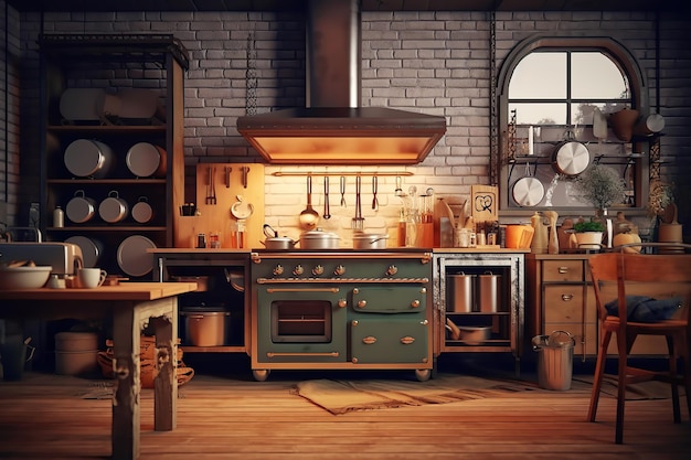 Rustic kitchen Ai art Retro vintage