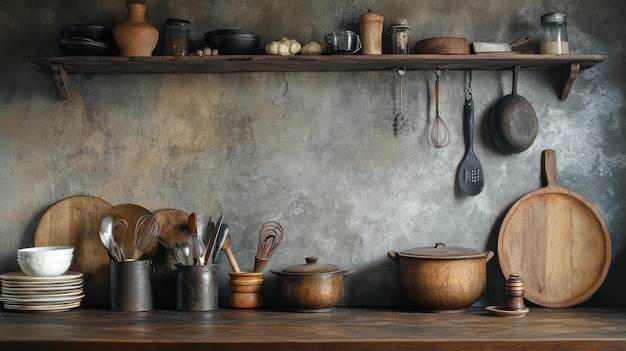 rustic kitchen still life a collection of vintage cookware and utensils