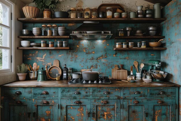 Rustic kitchen with a vintage cookware