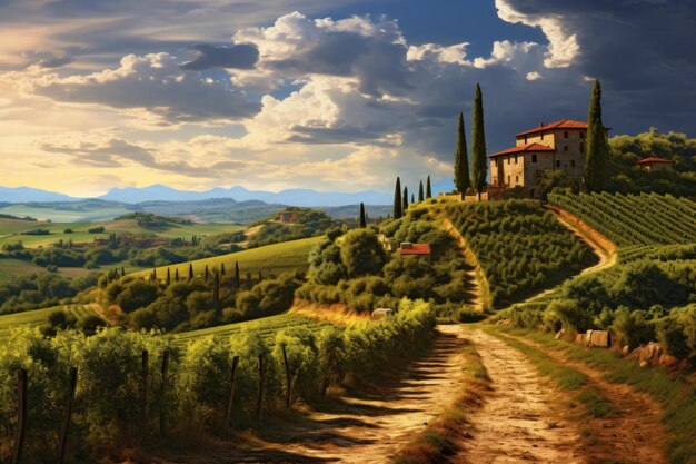 Foto rustic landscape van de toscane wijnmakerij genereren van ai