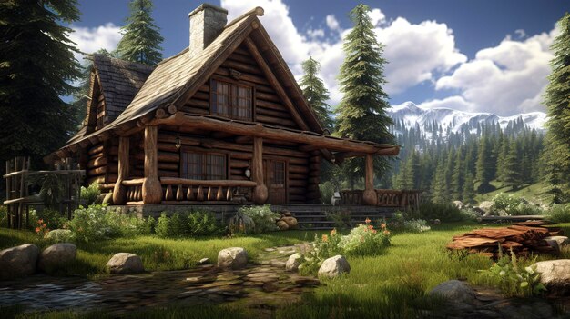 Rustic Log Cabin in the Woods