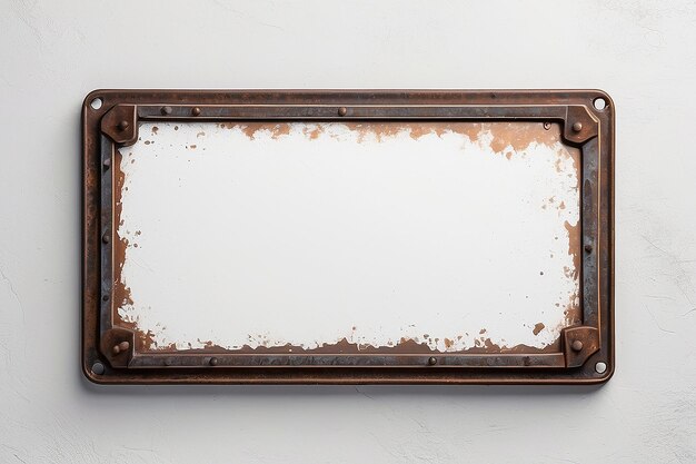 Photo rustic metal plaque signage mockup with blank white empty space for placing your design