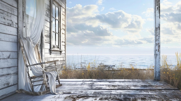 Rustic Ocean View Porch Scene