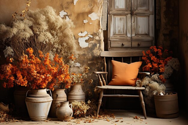 Photo rustic orange autumn's warmth and nostalgia it could feature rustic elements such as weathered woodgenerated with ai