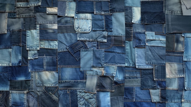 Photo rustic patchwork quilt stitched with love from denim remnants