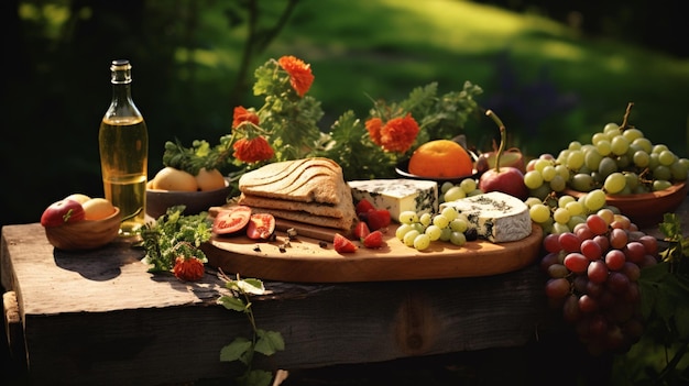 a rustic picnic arrangement of gourmet organic meal