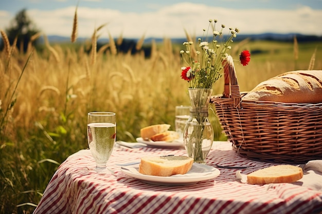 Rustic picnics in a sunlit meadow