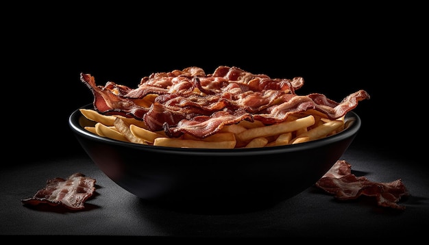 A rustic plate of prosciutto and bacon generated by AI