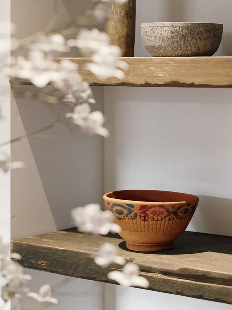 Rustic Pottery Bowl op houten planken