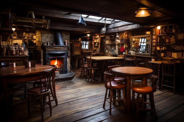 rustic pub with fireplace