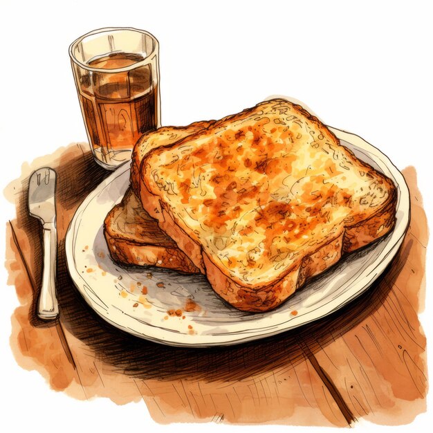 Photo rustic realism delicious toasted sandwich and beverage illustration