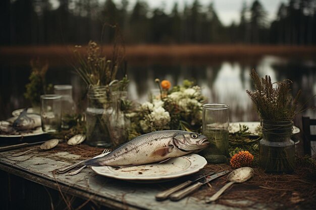 Rustic Redfish Dinner Setting high quality Redfish picture photography