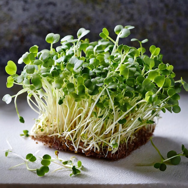 Rustic Refinement Juicy Green Alfalfa Microgreens op een houten omgeving