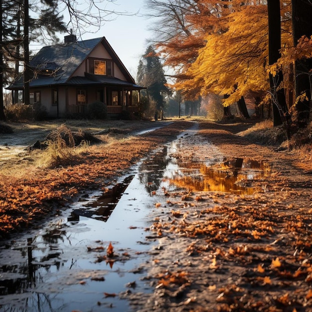 Rustic Reflections of Fall Autumn Landscape Photo