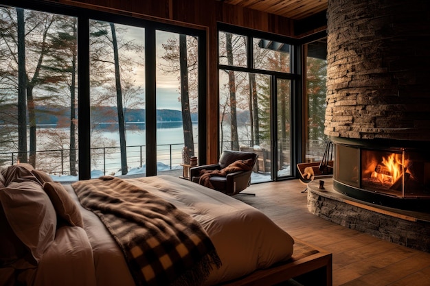 rustic resort accommodation shown in winter is an expansive suite