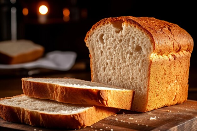 Rustic setting pieces of white bread loaf for toast on a wooden table