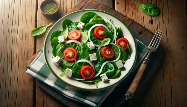 Rustic Spinach and Feta Salad on Wooden Table