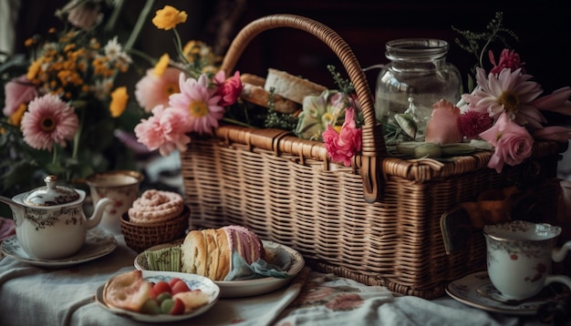 Rustic still life of homemade gourmet dessert generated by AI