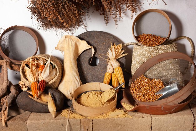 rustic still life with different types of cereals