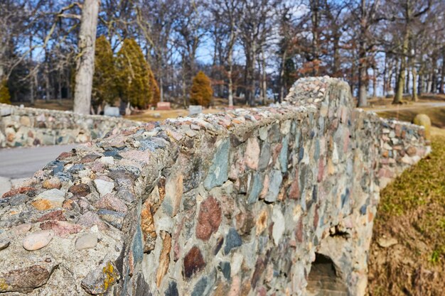 Rustic Stone Bridge in Tranquil Park Lindenwood Cemetery Indiana