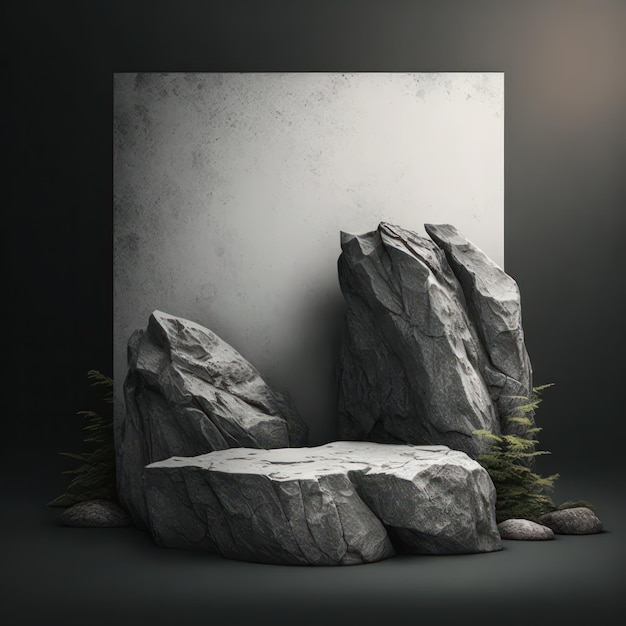 Rustic stone forest background minimalist mockup for podium display or showcase AI generation