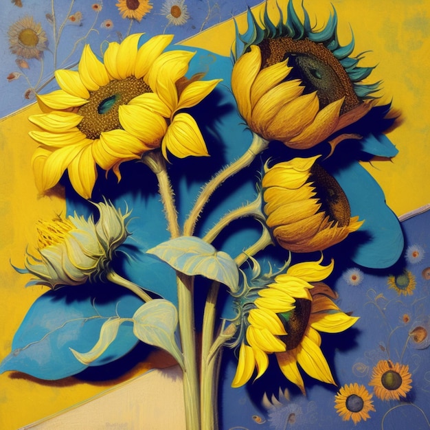 Rustic sunflowers on colorful background