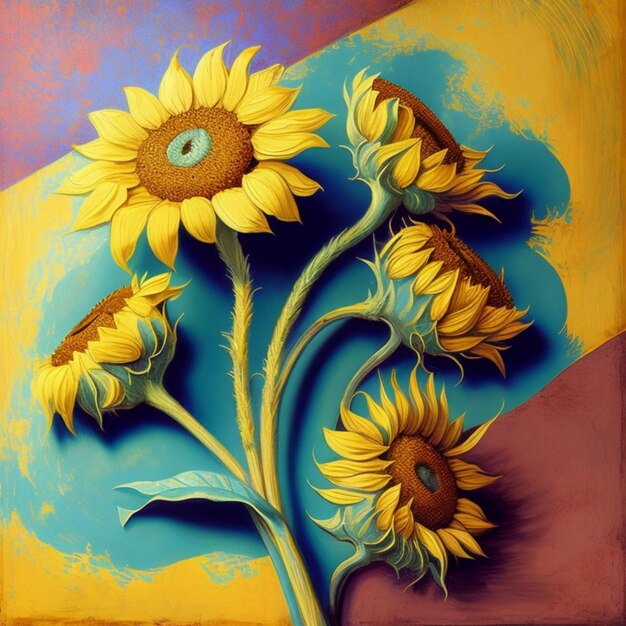 Rustic sunflowers on colorful background