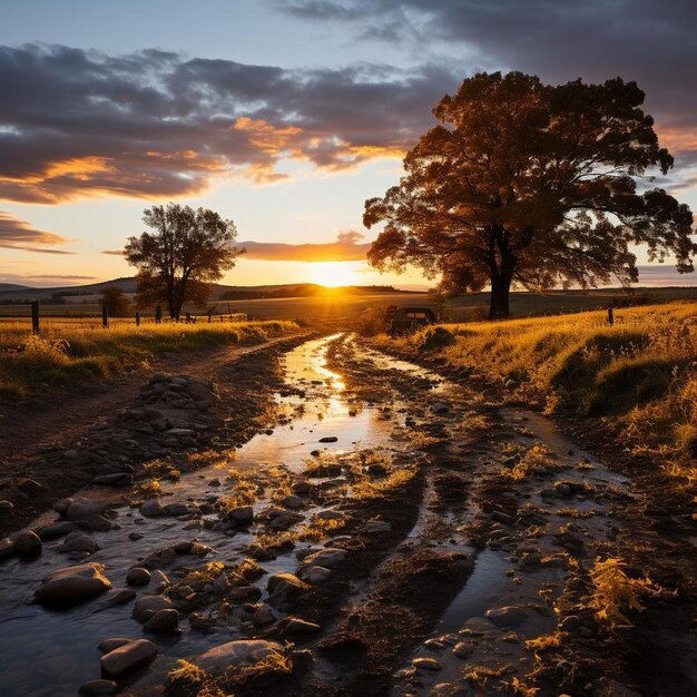 Rustic Sunset Splendor Autumn Landscape Photo