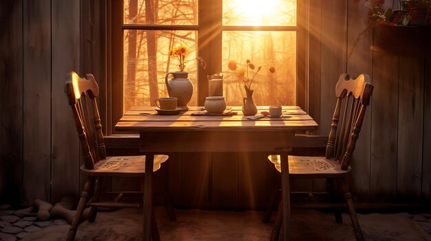 Rustic Table for Two with Sunlight