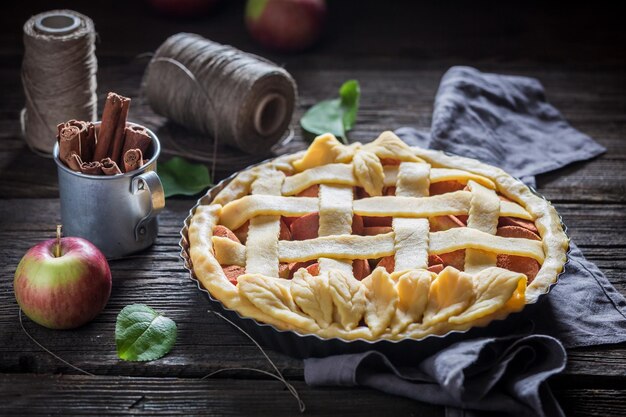 Rustic tart with apples with cinnamon and fresh fruits