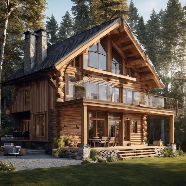 Photo rustic timber retreat a cozy wooden cabin with classic charm and timeless elegance