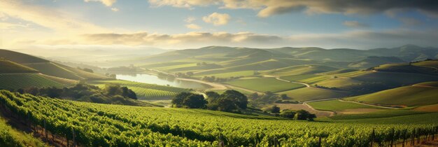 Rustic Vineyard Stretching Across Rolling Hills Perfect For Wine Themes