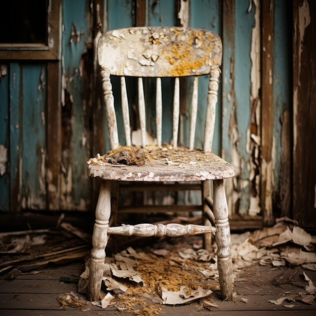 Rustic Vintage Chair With Peeling Paint Capturing The Natural Charm