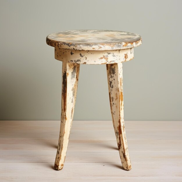 Photo rustic vintage chiffon side table with natural grain and peeling paint