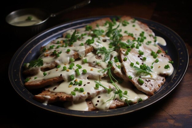 写真 ヴィテッロ・トンナト (vitello tonnato) はイタリアの料理で美味しいソースと美味しい味のソースを配っている